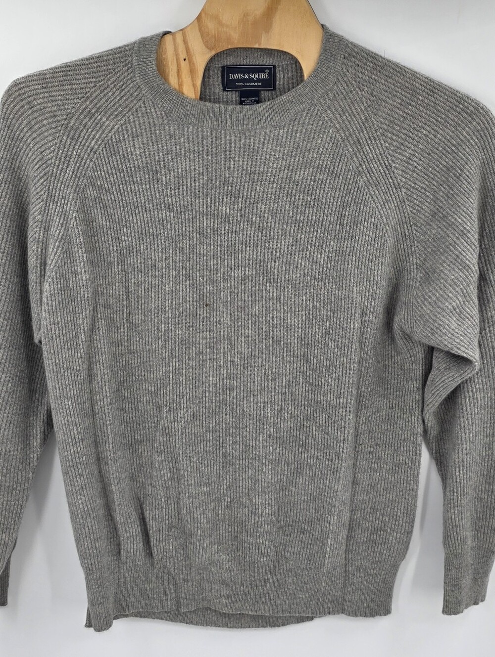 Davis & Squire Gray Ribbed 100% Cashmere Pullover Men's XL FLAW